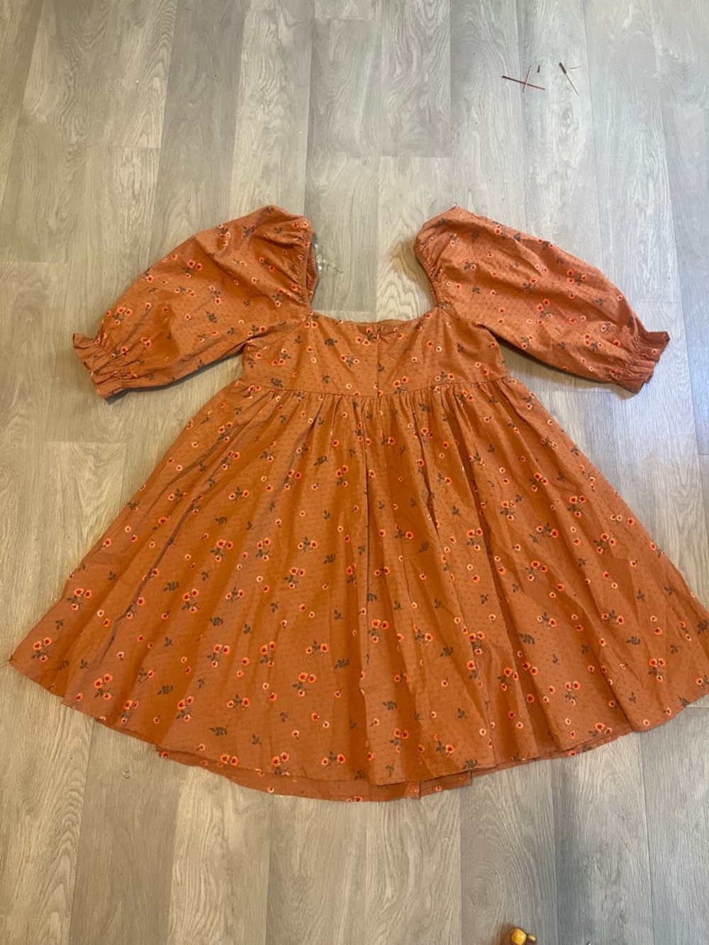 Women’s Altered State Puff-Sleeve Midi babydoll Dress in Rust Floral boho hippie - Picture 6 of 7